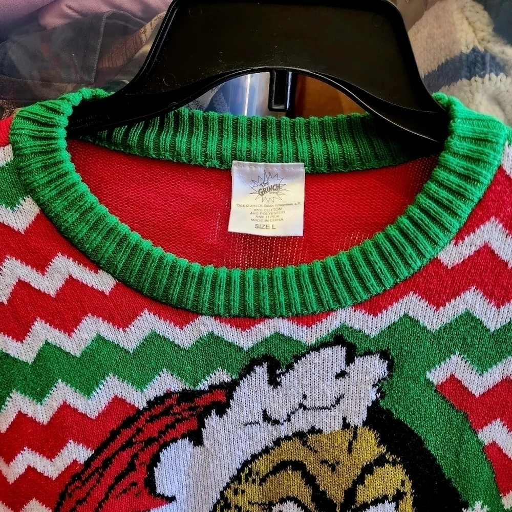 Dr. Suess' The Grinch Ugly Christmas Knit Sweater Men's Large L Holiday Party